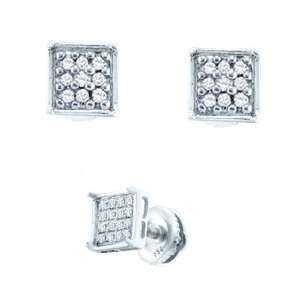   5mm Square 3x3 Grid White 925 Silver Screwback Earrings Studs Jewelry