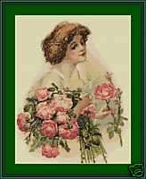   LADY WITH ROSE BOUQUET~counted cross stitch pattern #987~PEOPLE Chart