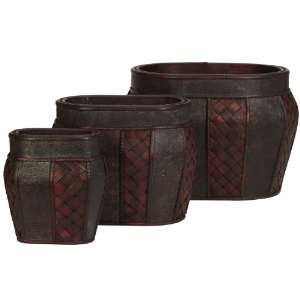  Real Looking Oval Decorative Planter (Set of 3) Burgundy 