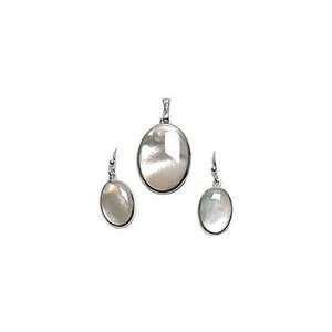  Sterling Silver Mother of Pearl Necklace and Earring set 