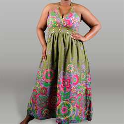 Meetu Magic Womens Plus Size Border Print Maxi Dress  