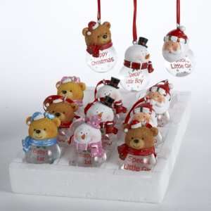   of 12 Water Ball Santa Claus, Teddy Bear & Snowman Christmas Ornaments