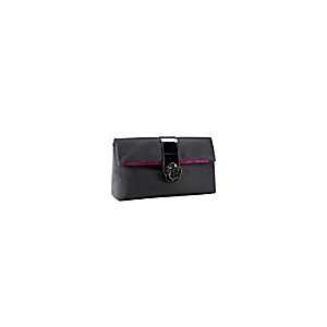  Lancome Black Cosmetic Bag with Black Flower/ Pink inside 