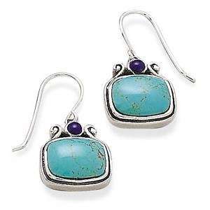 Round Lapis and Rectangle Turquoise Sterling Silver Earrings by Sajen