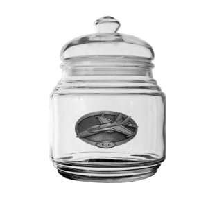  F 18 Pewter Crest on a Glass Candy Jar