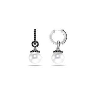  0.68 Cts Black Diamond & Pearl Dangling Earrings in 14K 