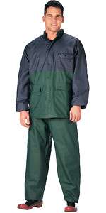 2PC Navy & Green PVC Rainsuit Fishing Golf Rain Gear  
