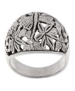 Sterling Silver Flower & Dragonfly Ring  