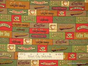Coffee Shop Java Brew Cup Cotton Novelty Fabric Yard  