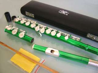 Up for bid is a Venus green flute with silver plated keys and lip 