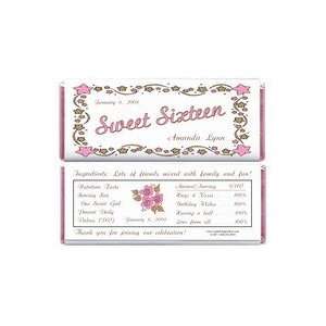 BD240PB   Sweet Sixteen Pink and Brown Birthday Candy Bar Wrappers