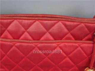 Auth Chanel Red Lamb Skin & Cotton Shoulder Tote Good  