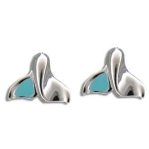  Sterling Silver Whale Tail Blue Turquoise Earrings 