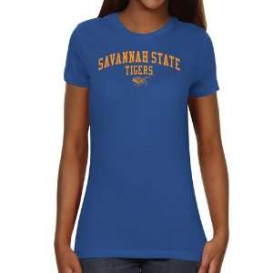 Savannah State Tigers Ladies Team Arch Slim Fit T Shirt   Royal Blue 