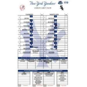  Yankees at White Sox 7 30 2009 Game Used Lineup Card (MLB 