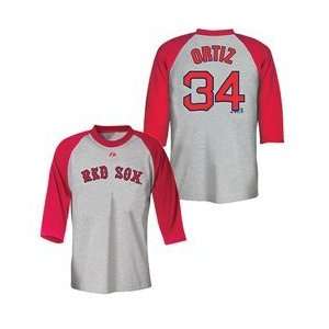   Number 3/4 Sleeve Raglan T shirt by Majestic Athletic   Grey/Red Large