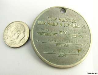 BETA THETA PI   Vintage fraternity Member Coin Token 1937 Kansas State 