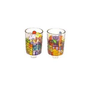  Yair Emanuel Painted Glass Candle Holder with Jerusalem 