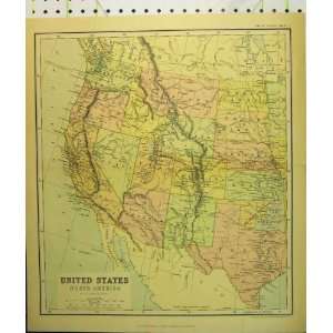 1895 Map United States North America Texas Mexico Utah 