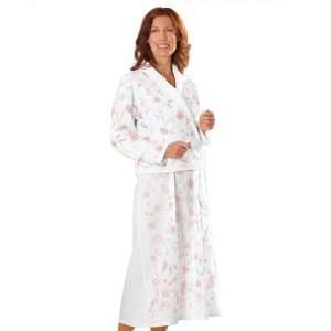  Embroidered Bed Jacket ( Large, White/Pink)