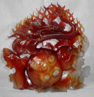 Chinese Red Carnelian Agate Carving Dragon Statue  