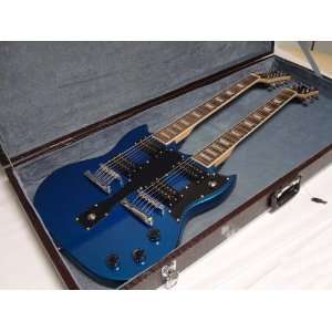   Electric Double Neck Guitar with Hard Case, Blue Musical Instruments