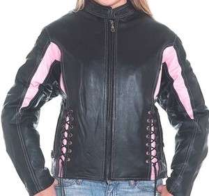 LADIES Biker PINK BLACK Leather Motorcycle RACER Jacket CORSET STYLE 
