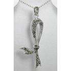 EE Sil Marcasite AIDS HIV Memorial Ribbon Pendant Necklace