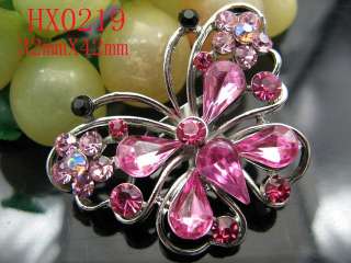 Stunning Pink Butterfly Rhinestone Crystal Brooch HX0219  