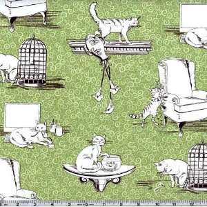  45 Wide Michael Miller Bad Kitty Sage Fabric By The Yard 