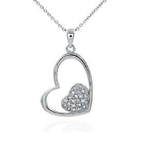 Lovely Two Heart Shape Pendants Connected as One, Pave Setting on the 