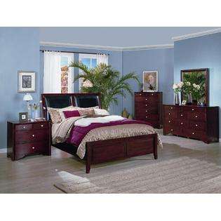 FurnitureMaxx Cherry Finish 4pc Solid Wood Bed Room Set (Queen Bed 
