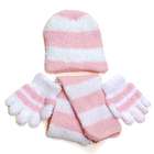 Gold Medal Girls White Pink Stripe Gloves Hat Scarf Set 2T 6X