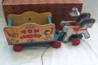 Vintage 1942 Fisher Price THE TOY WAGON Horse Pull Toy W/ Bell 