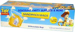Disney Toy Story Resealable Sandwich Lunch Snack Bags  