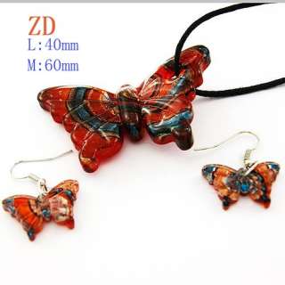   Butterfly Murano Lampwork Glass Pendant Necklace Earrings Set  