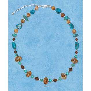 ZuluMoon STERLING SILVER 16 18 BROWN GLASS BEADS, TURQUOISE AND 