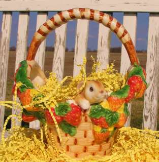   Basket Dish w/ Bunny Strawberry Centerpiece Gift Decoration  