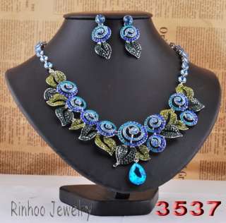 Coquettish Necklace Earring 1Set Jewelry Czech Rhinestone Vortex/Leaf 