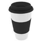   Reusable Coffee Cup, With Reusable Rubber Lid, Black, Holds 16 Oz