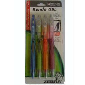 Zebra Kendo GEL Retractable Pen, Pack of 4, Assorted Ink, 0.7mm Medium 