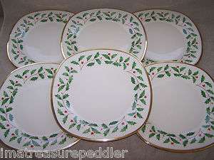NWT Lenox Holiday Holly Square Dinner Plates  