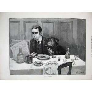  1890 Julius Price Fine Art Man Dinner Table Puppy Dog 