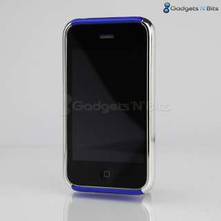 Stylish Blue / CHROME Dual Hard Case Cover Bumper for Apple iPhone 3GS 