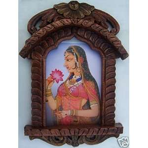  A lady enjoying flower, painting in Traditional Jarokha 