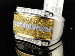   WHITE GOLD PINKY FASHION BAND GENUINE CANARY WHITE DIAMOND RING 1.0 CT