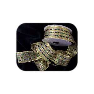  Metallic Gold and Striped Wired Ribbon 1.5 inch Arts 