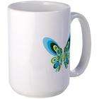 Artsmith Inc Large Mug Coffee Drink Cup Retro Blue Butterfly Blck
