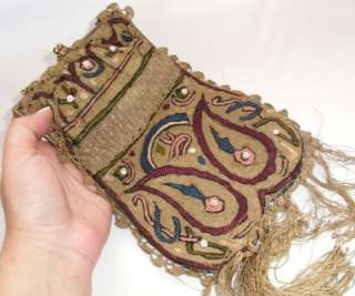 VICTORIAN EMBROIDERY METAL THREAD PURSE w/ SEQUINS  