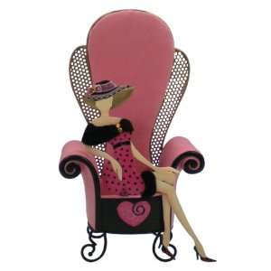  French Lady w/Chair Earring Holder / Organizer 11H   Pink 